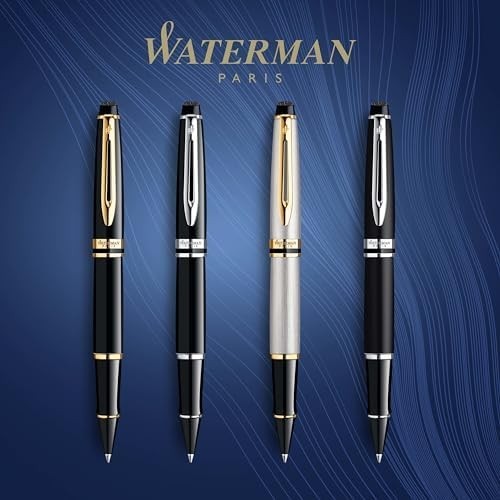 Luxury Rollerball Pen Gloss Black Gold Trim Fine Nib Gift