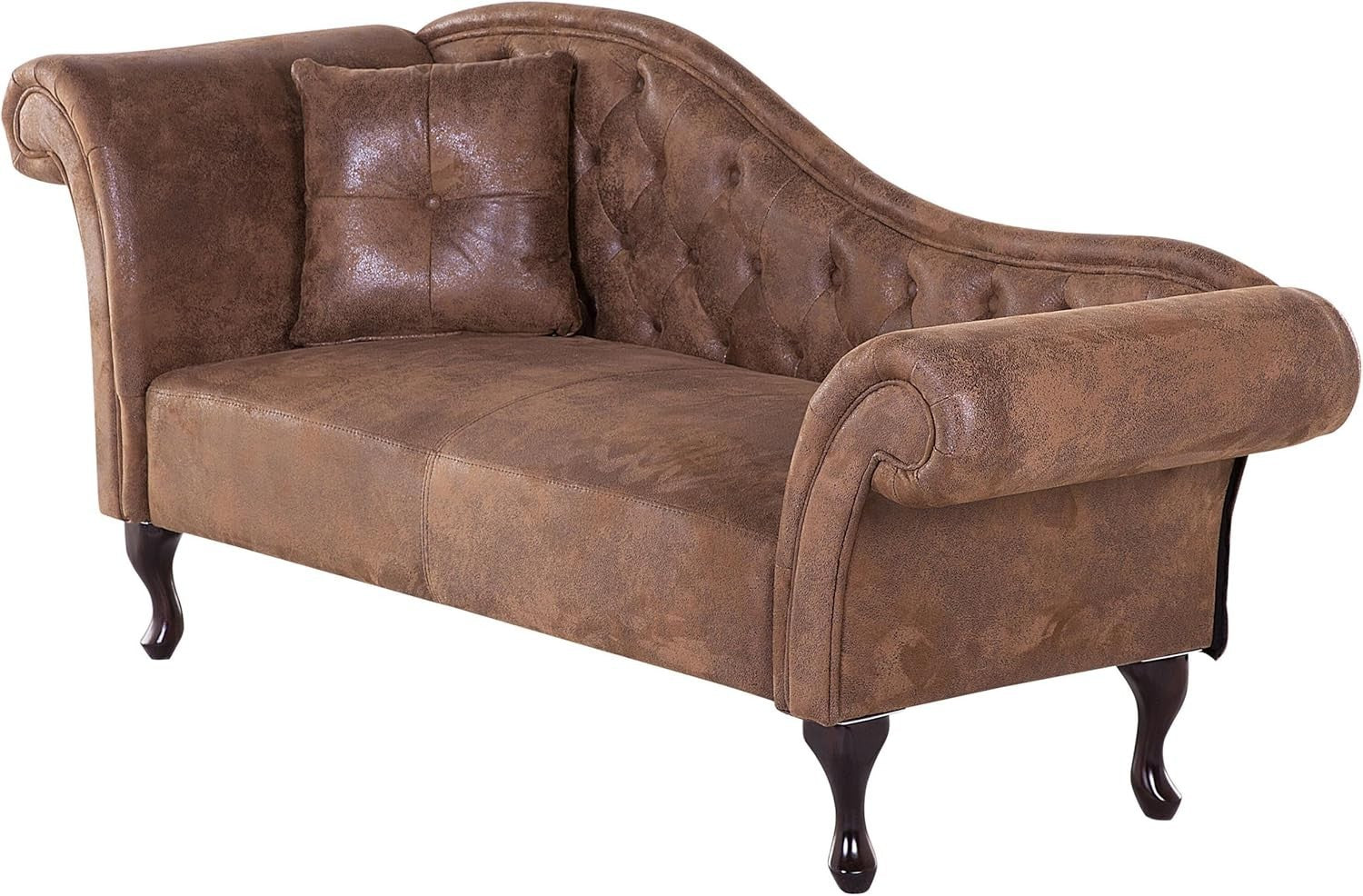 Vintage Chaise Lounge Brown Faux Suede Left-Hand Tufted Sofa 188cm
