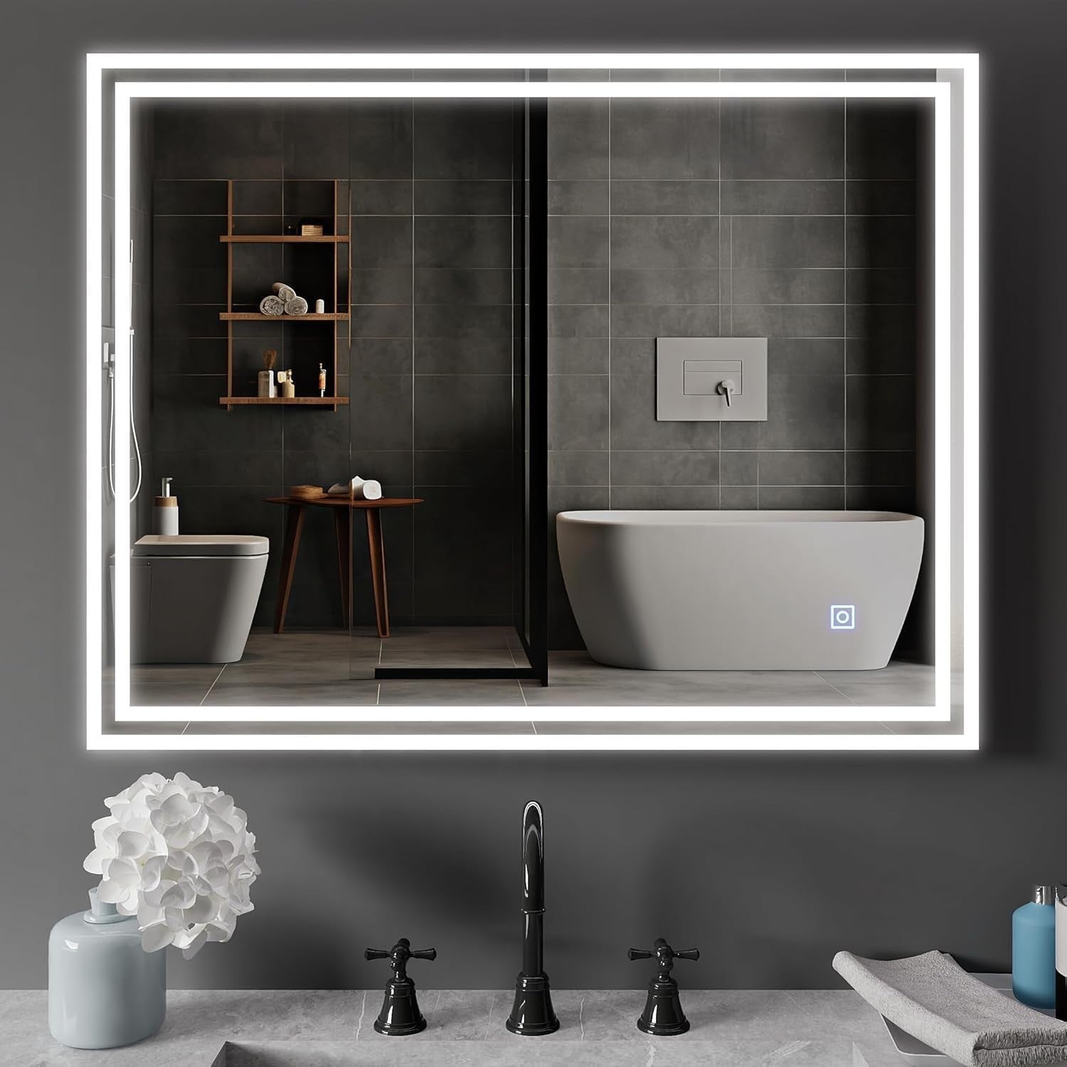 LED Bathroom Mirror 80x60cm Anti-Fog Demister Pad Light Touch Sensor