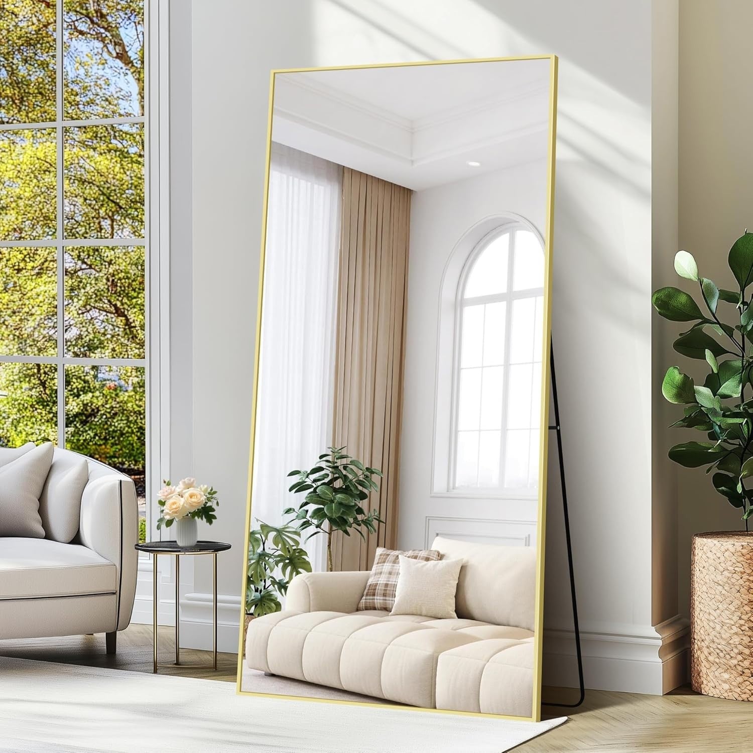 Large Full Length Gold Mirror 192x85cm Aluminium Frame Standing Wall Mount