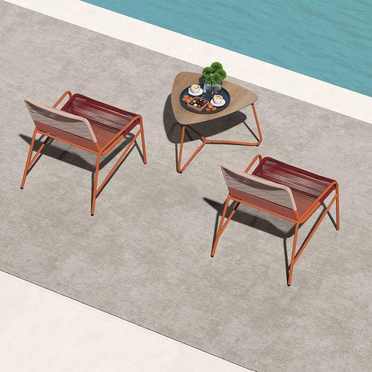 3pc Outdoor Rattan Bistro Chairs with Side Table Modern Balcony Garden Set