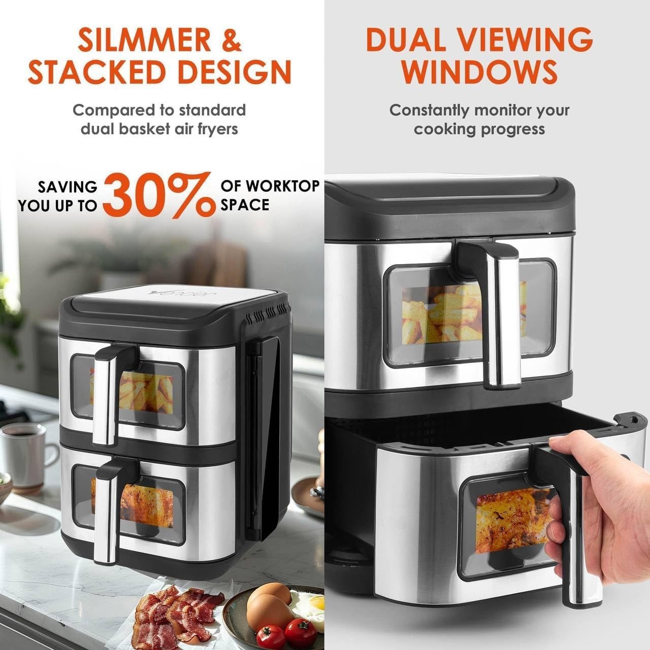 11L Dual Basket Air Fryer Slim Vertical 2×5.5L Fast Cook Cyclone Fan Touchscreen