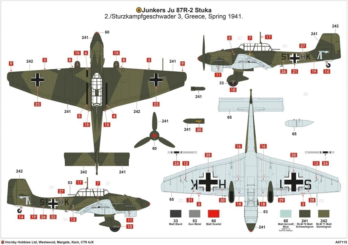 1:48 WWII Bomber Model Kit JU87B Set w/ Sprues Decals – Build Ready