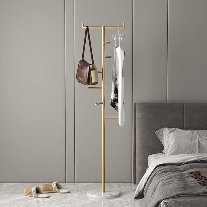 Modern White Metal Coat Rack Stand  Slim Freestanding Hall Tree with Marble Base