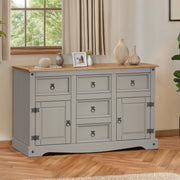 Grey 5-Drawer Sideboard with Antique Wax Top – Rustic Storage for Living Room