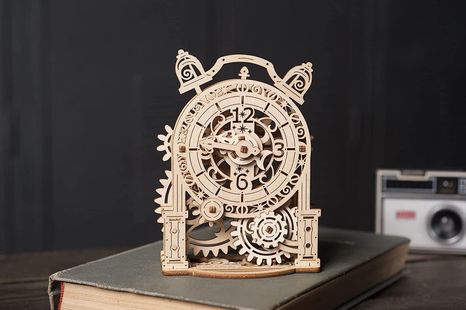 Vintage Wooden 3D Alarm Clock Puzzle - Mechanical DIY Model Kit, 43 Pieces