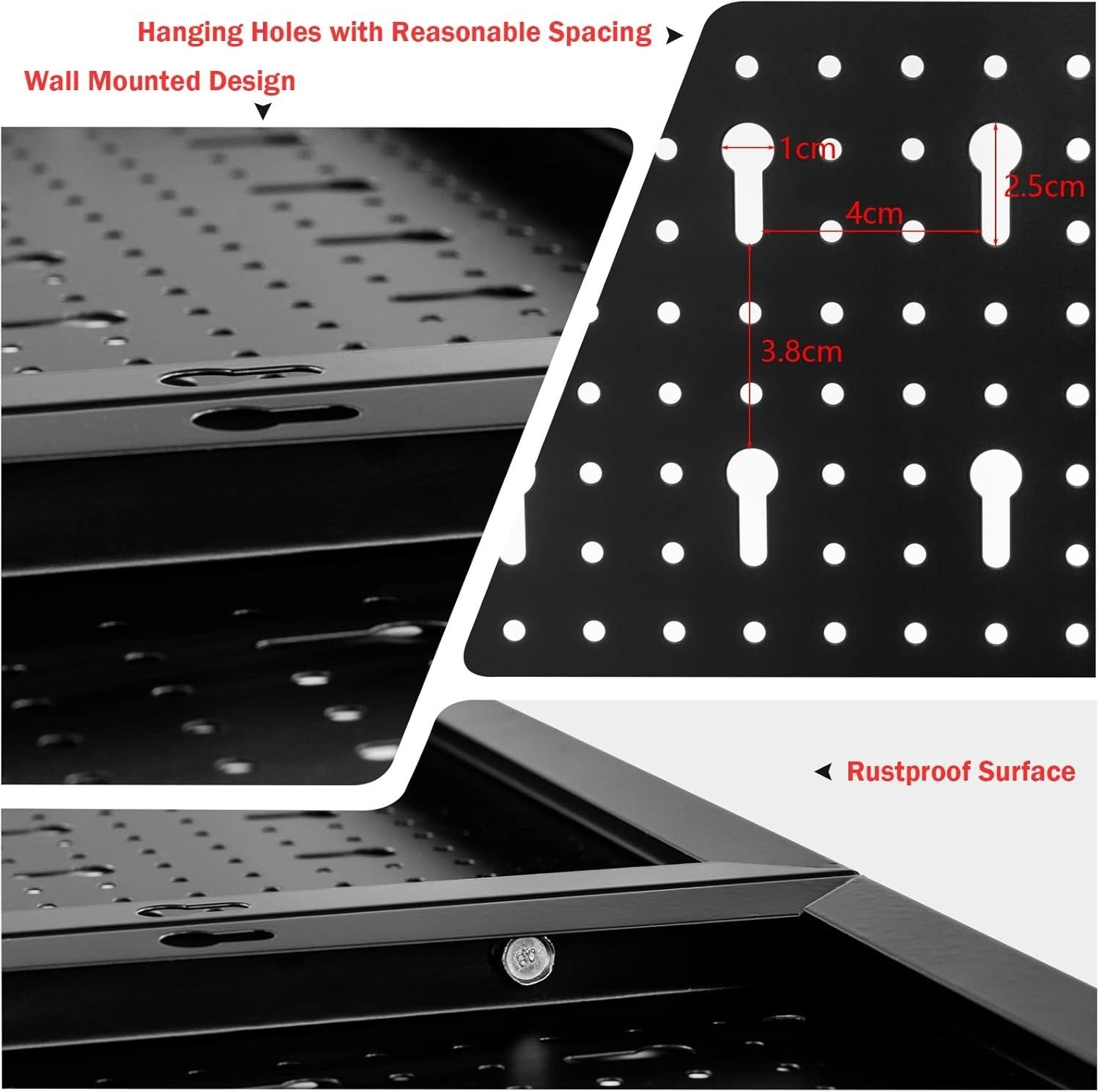 Wall-Mounted Tool Rack Organizer 3 Pegboards + 25 Hooks Black Red