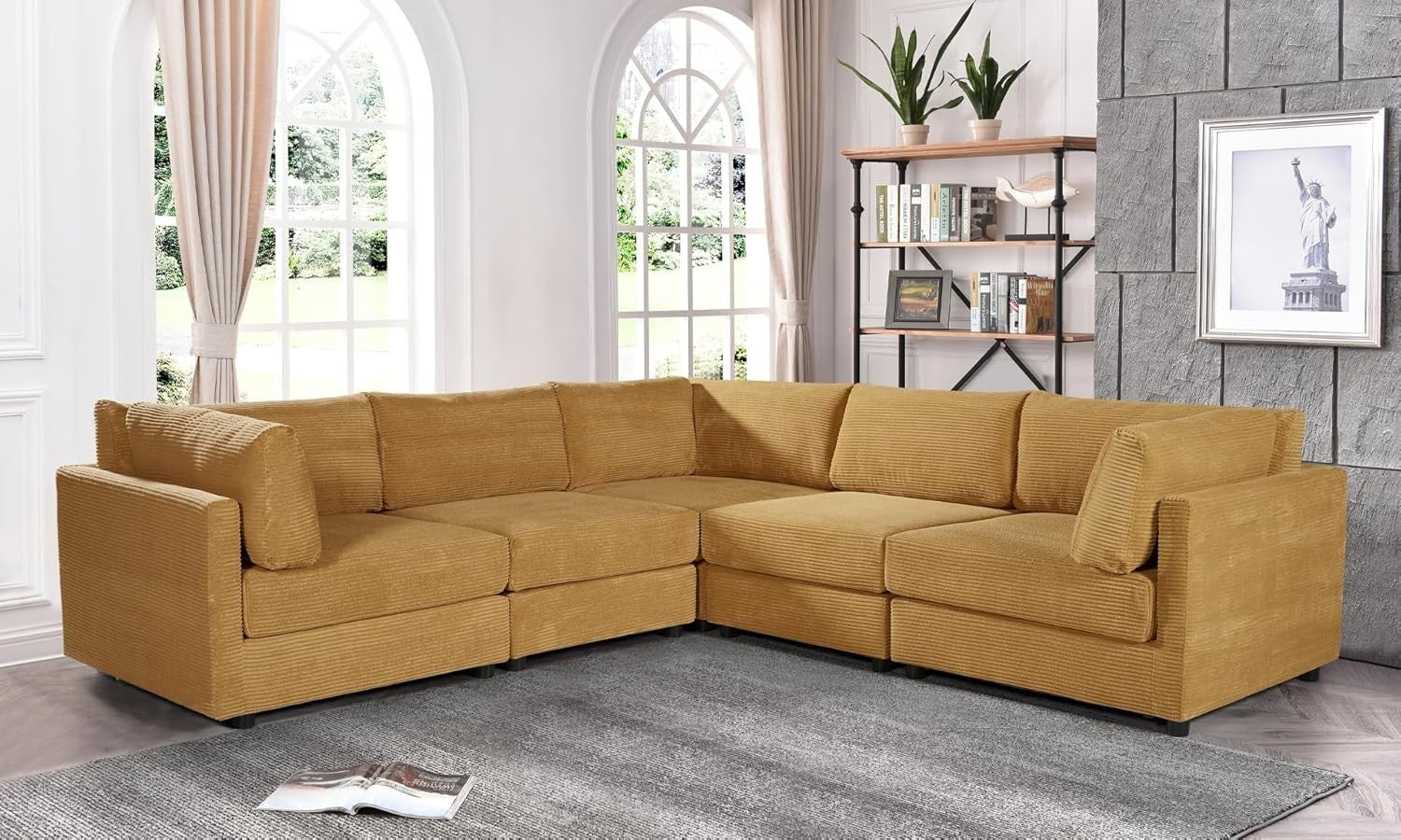 Large Modular 5-Seater L Shaped Corner Sofa Jumbo Cord Fabric Removable Covers