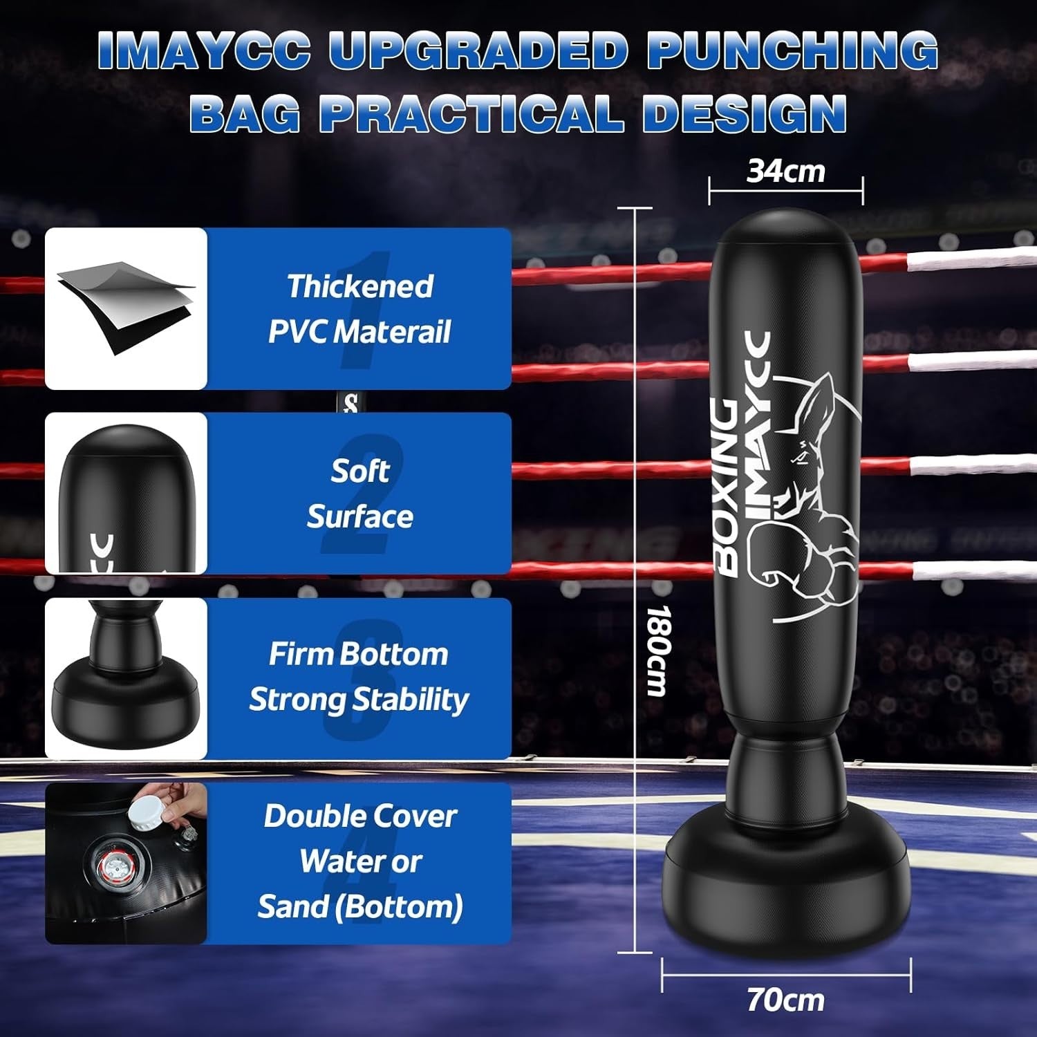 180cm Standing Punch Bag Kit Inflatable MMA Kickboxing Training