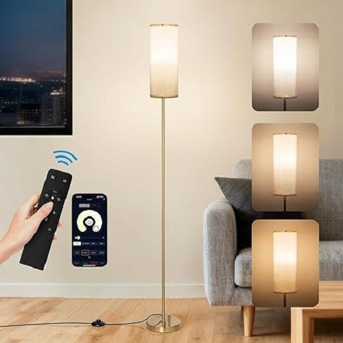 Dimmable Floor Lamp Remote Control Tall Reading Light Linen Shade