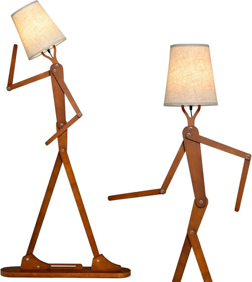 Wooden Floor Lamp Adjustable Joints Fabric Shade Creative Standing Light