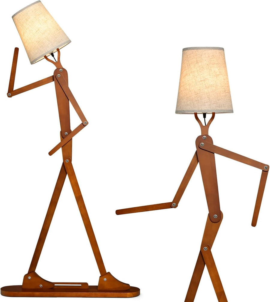 Wooden Floor Lamp Adjustable Joints Fabric Shade Creative Standing Light
