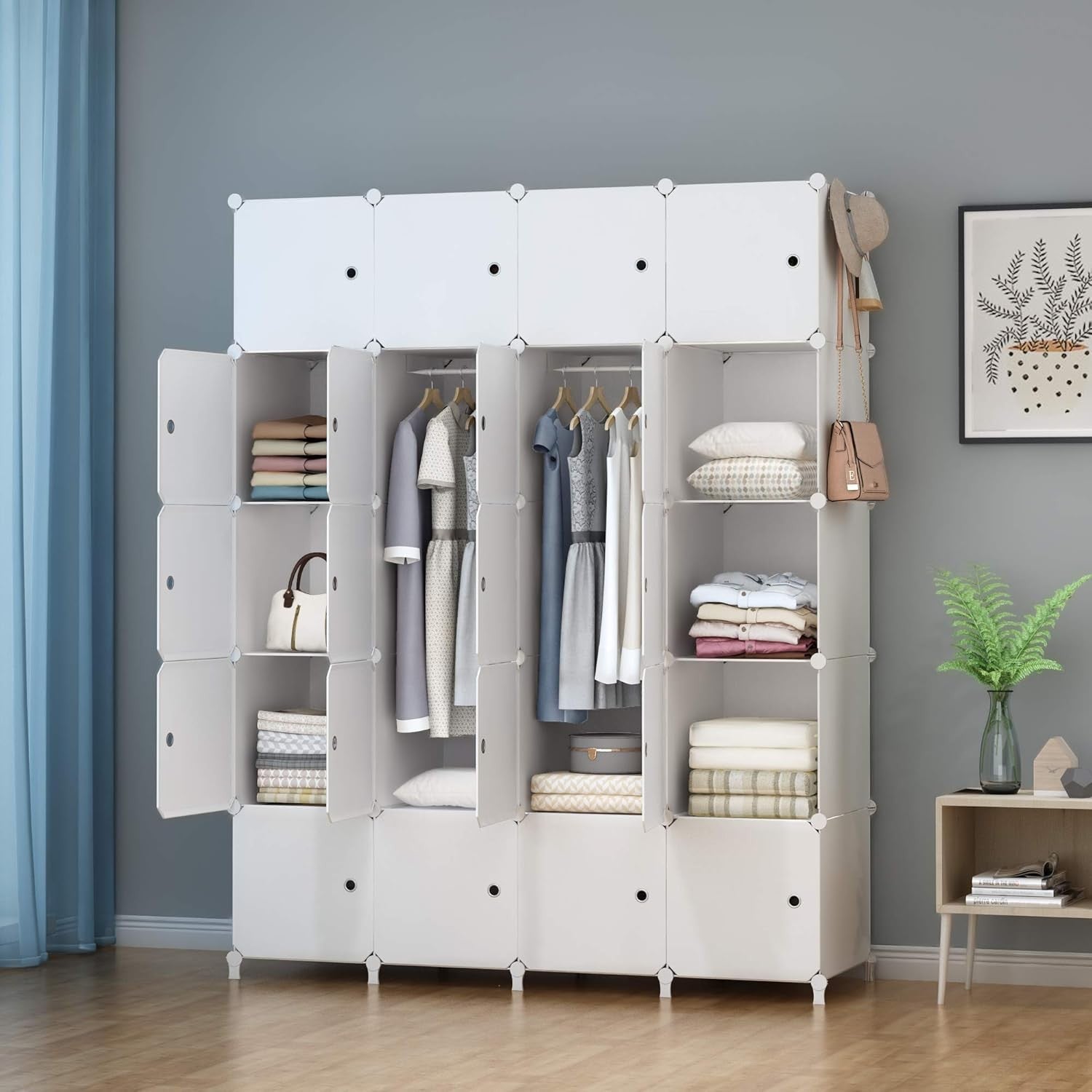 20 Cube Portable Wardrobe Closet White Modular Storage Cabinet with Rails