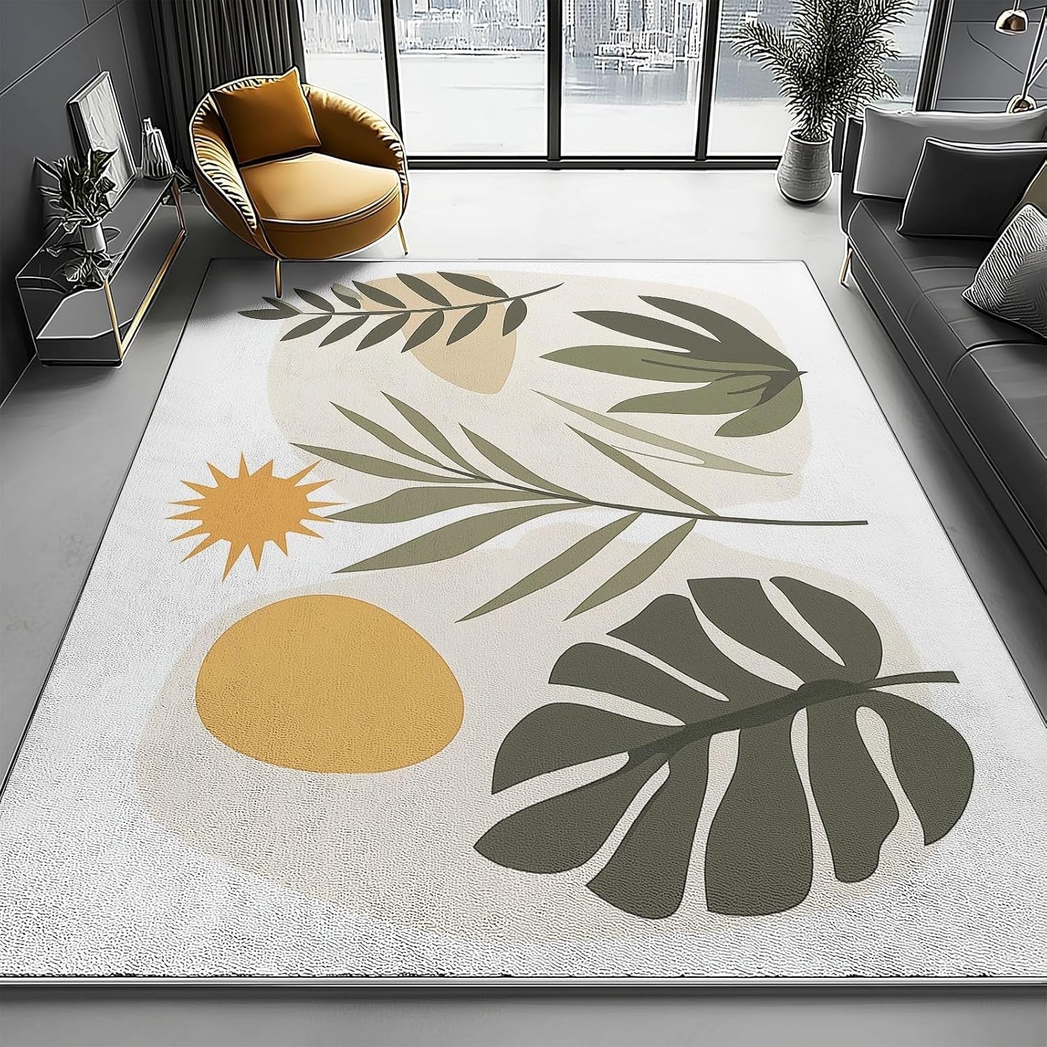 Bohemian Leaf Area Rug 120x180cm Non Slip Washable Living Room Carpet