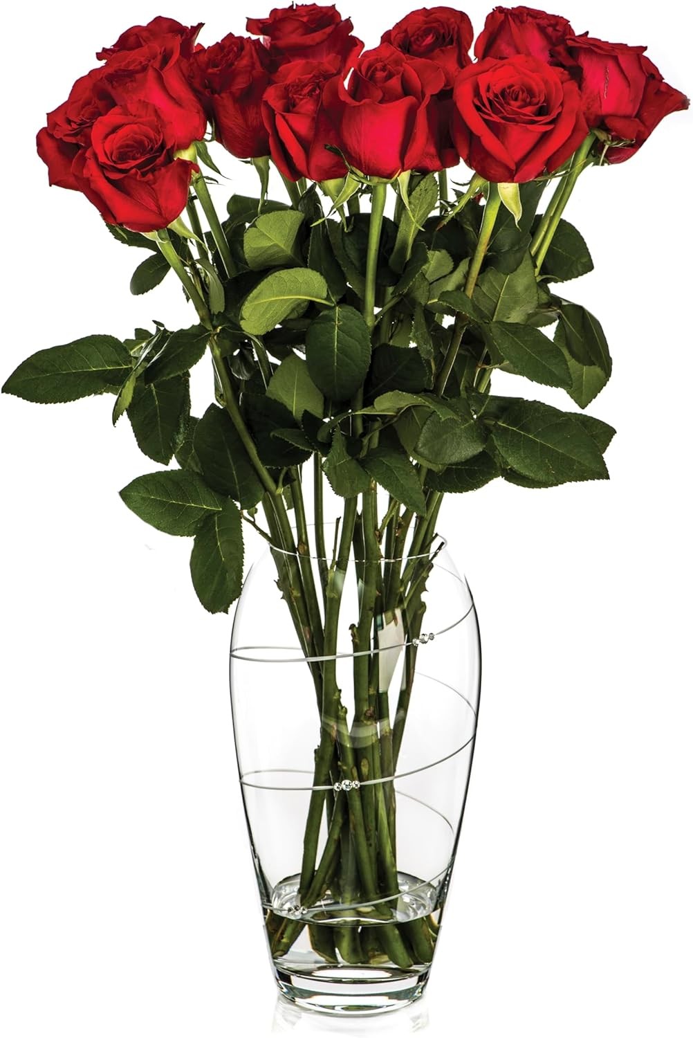 Crystal Glass Flower Vase 29cm Tall Swirl Cut Modern Home Décor