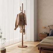 Walnut Wooden Coat Rack Stand | Modern Cactus Design Hall Tree with 6 Hooks
