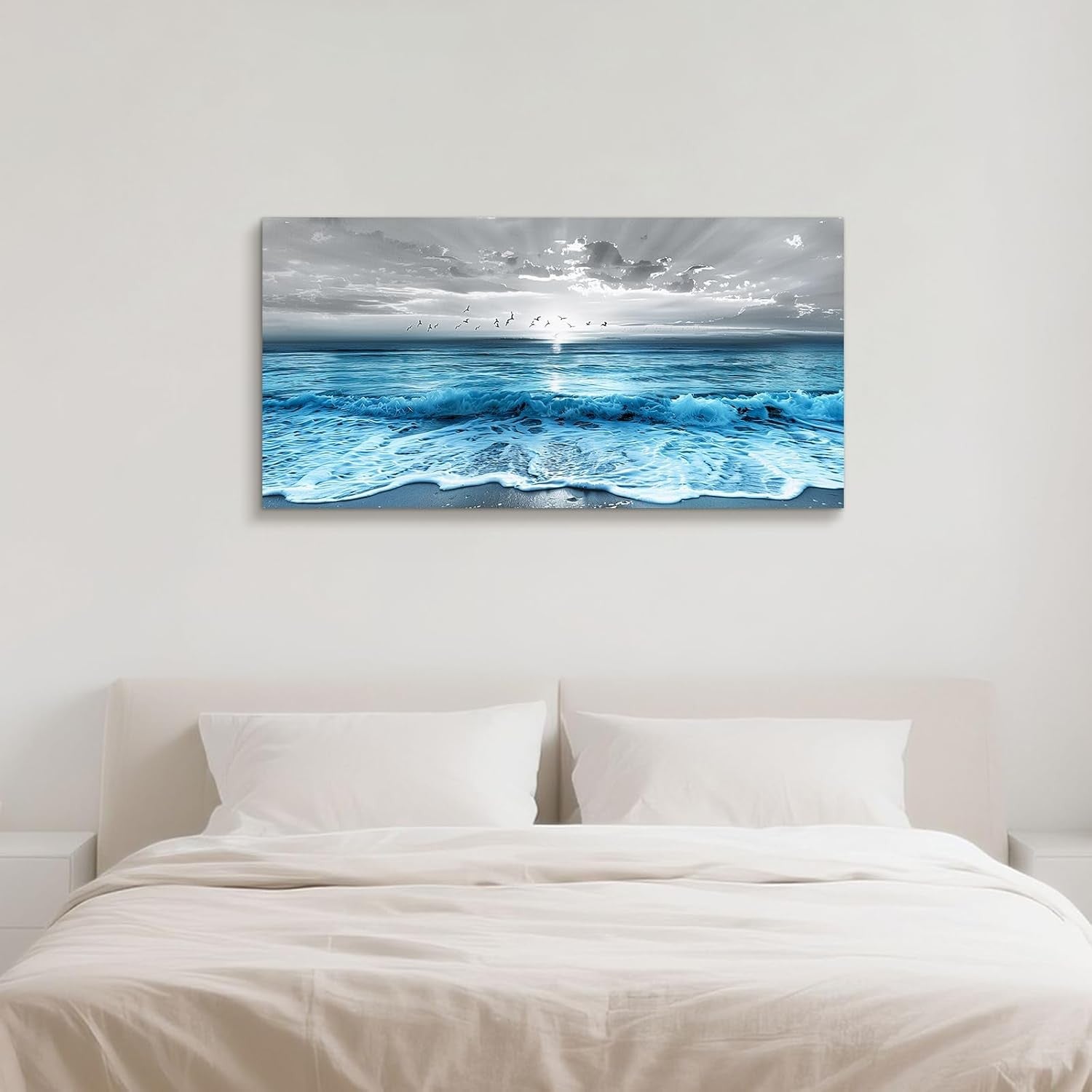 Large Sunrise Beach Canvas Wall Art 20x40in Seagull