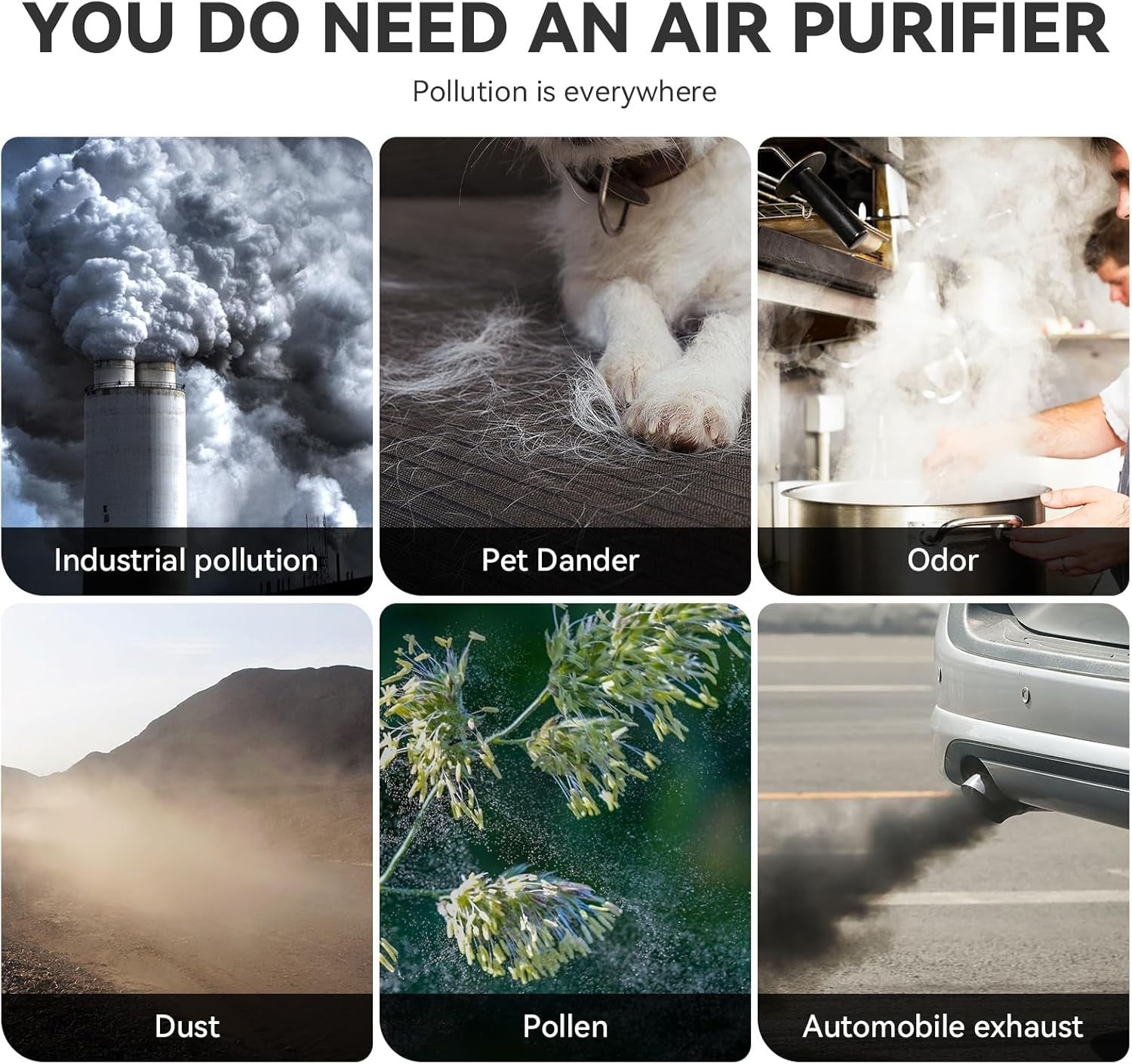 H13 HEPA Air Purifier Bedroom 1074ft² Ultra Quiet 24dB Pet Home