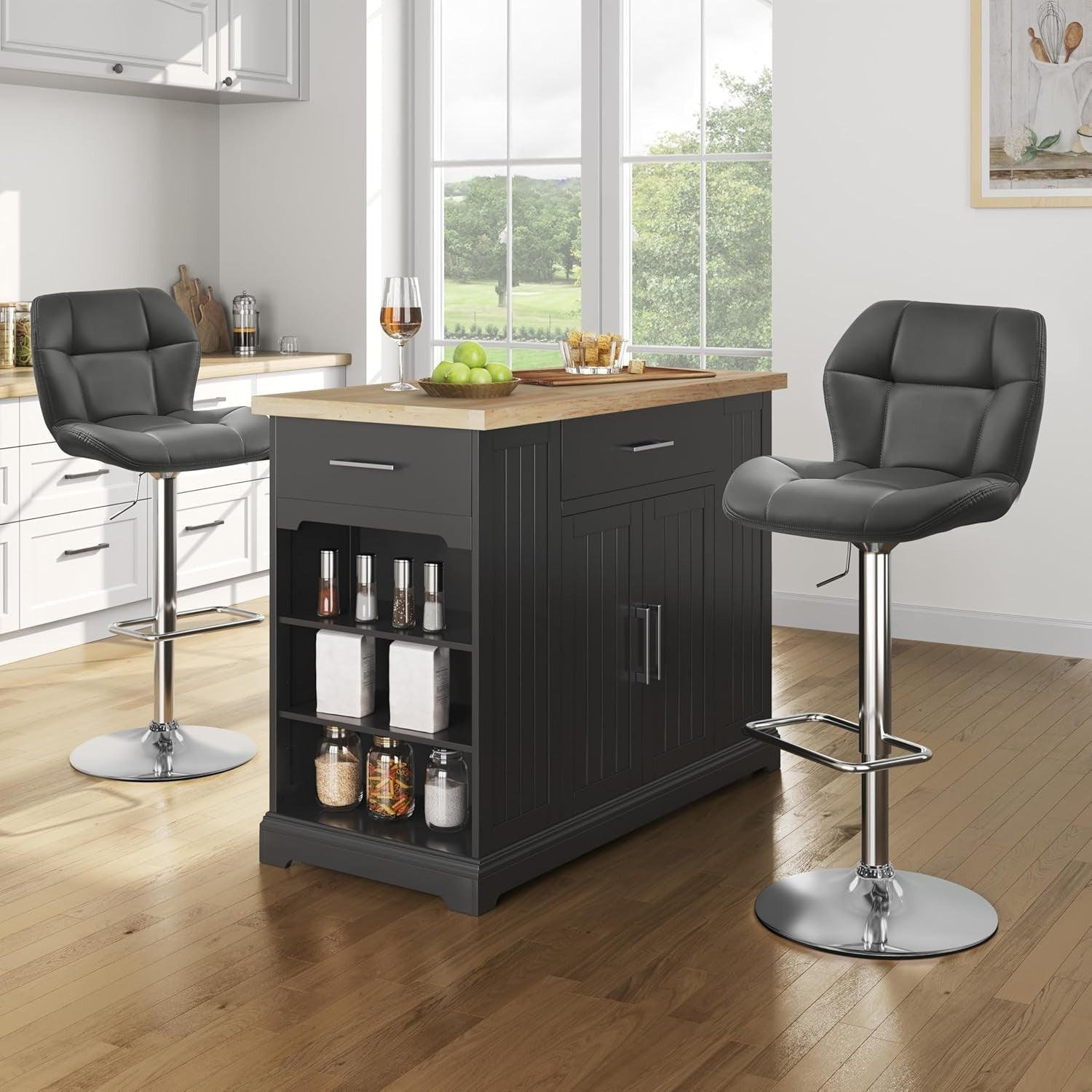 Adjustable PU Leather Bar Stools Set of 4 – Swivel Counter Chairs