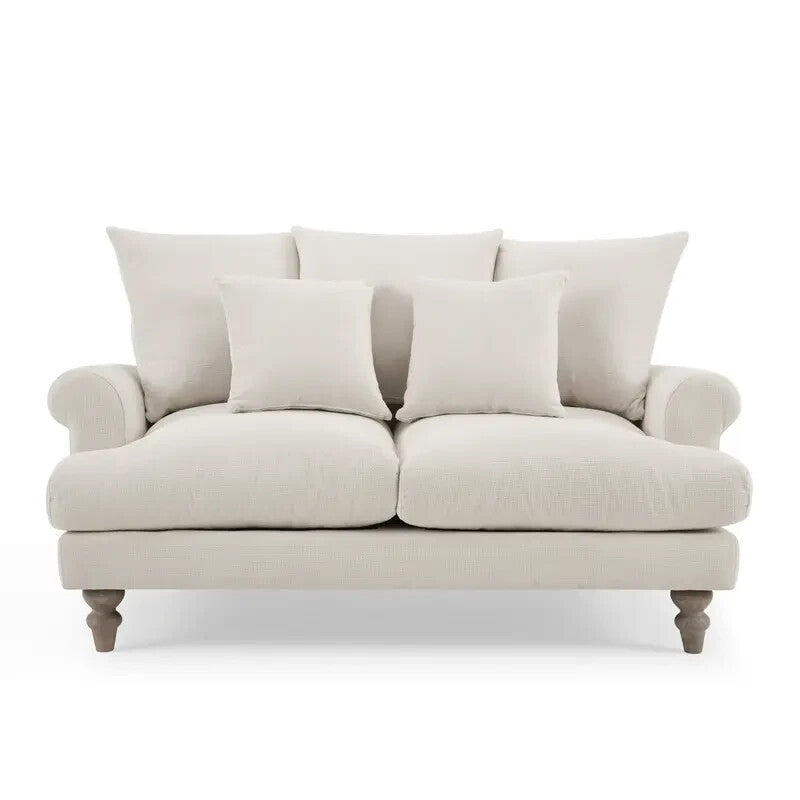 Ivory Linen 2 Seater Sofa with Scatter Cushions | Deep Plush Seating