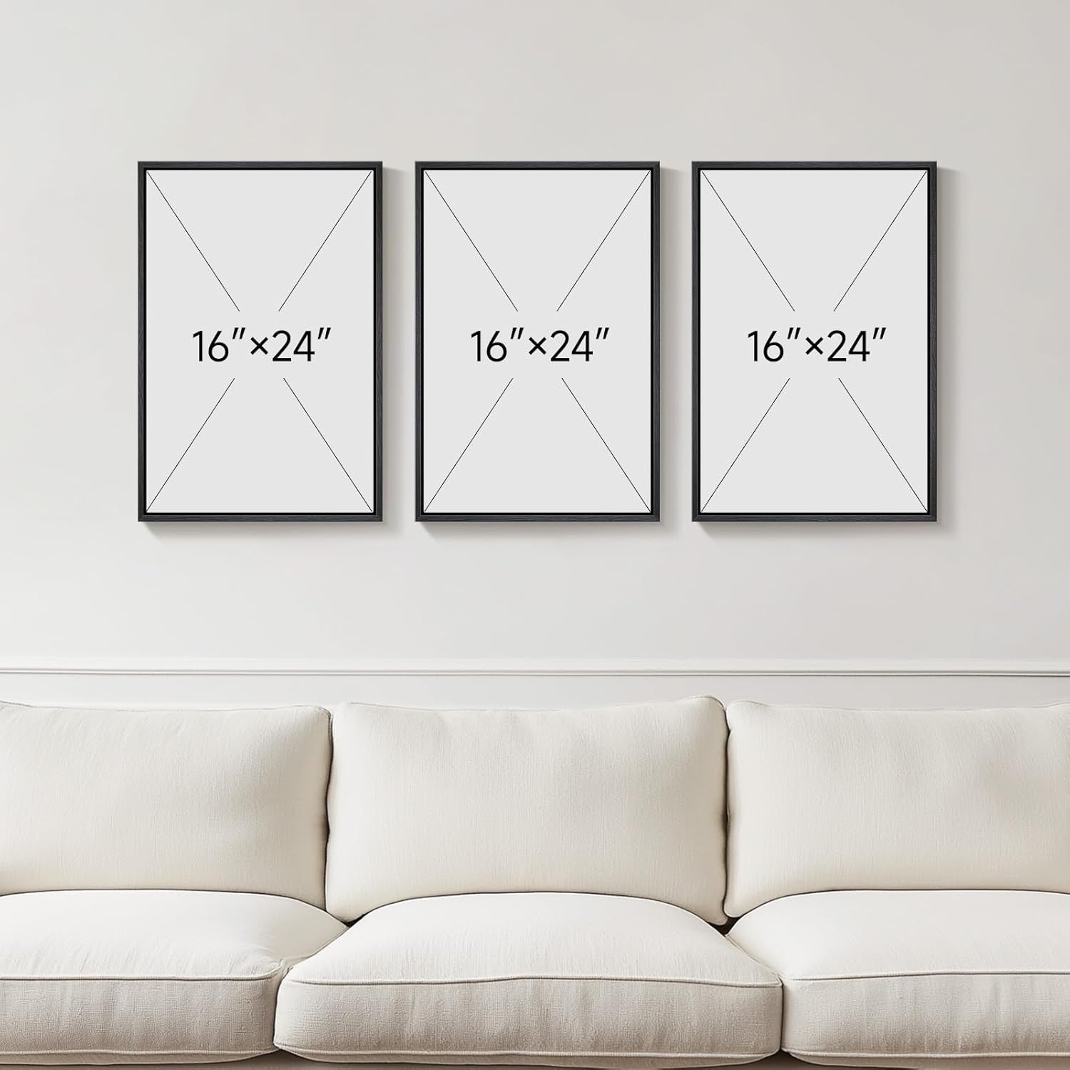 Framed Neutral Abstract Wall Art Set of 3 16x24in Modern Canvas