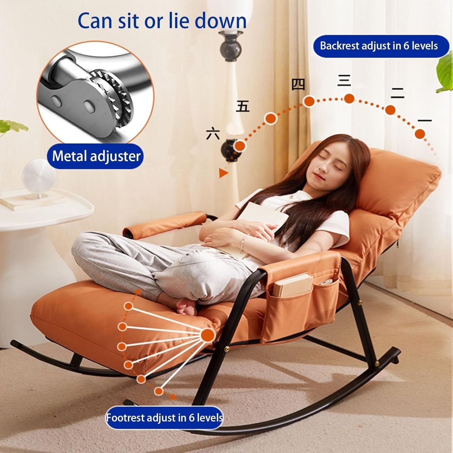 Outdoor Recliner Rocking Chair with Cushion & Storage - Patio, Lawn, Camping