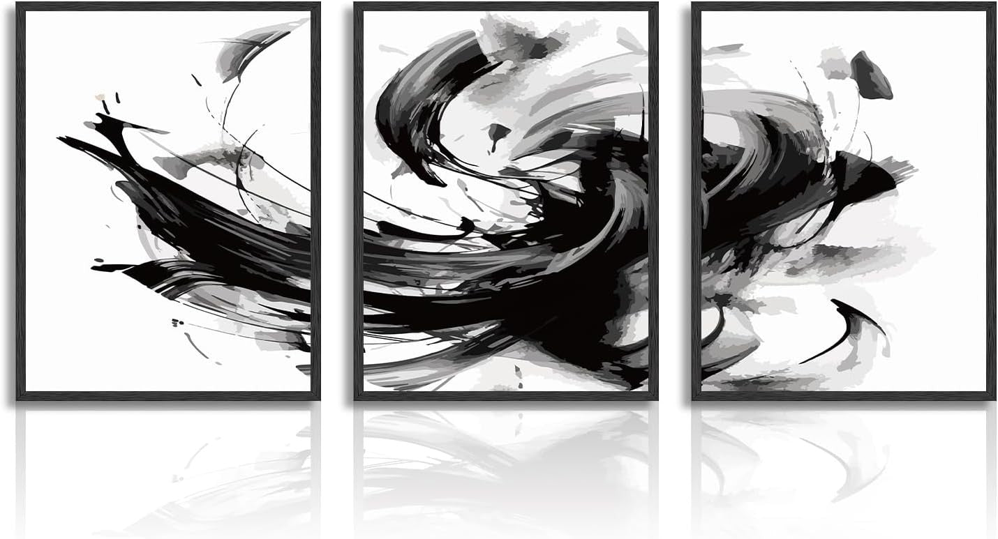 Black White Abstract Wall Art Set Modern 3 Piece Prints Bedroom Living Decor
