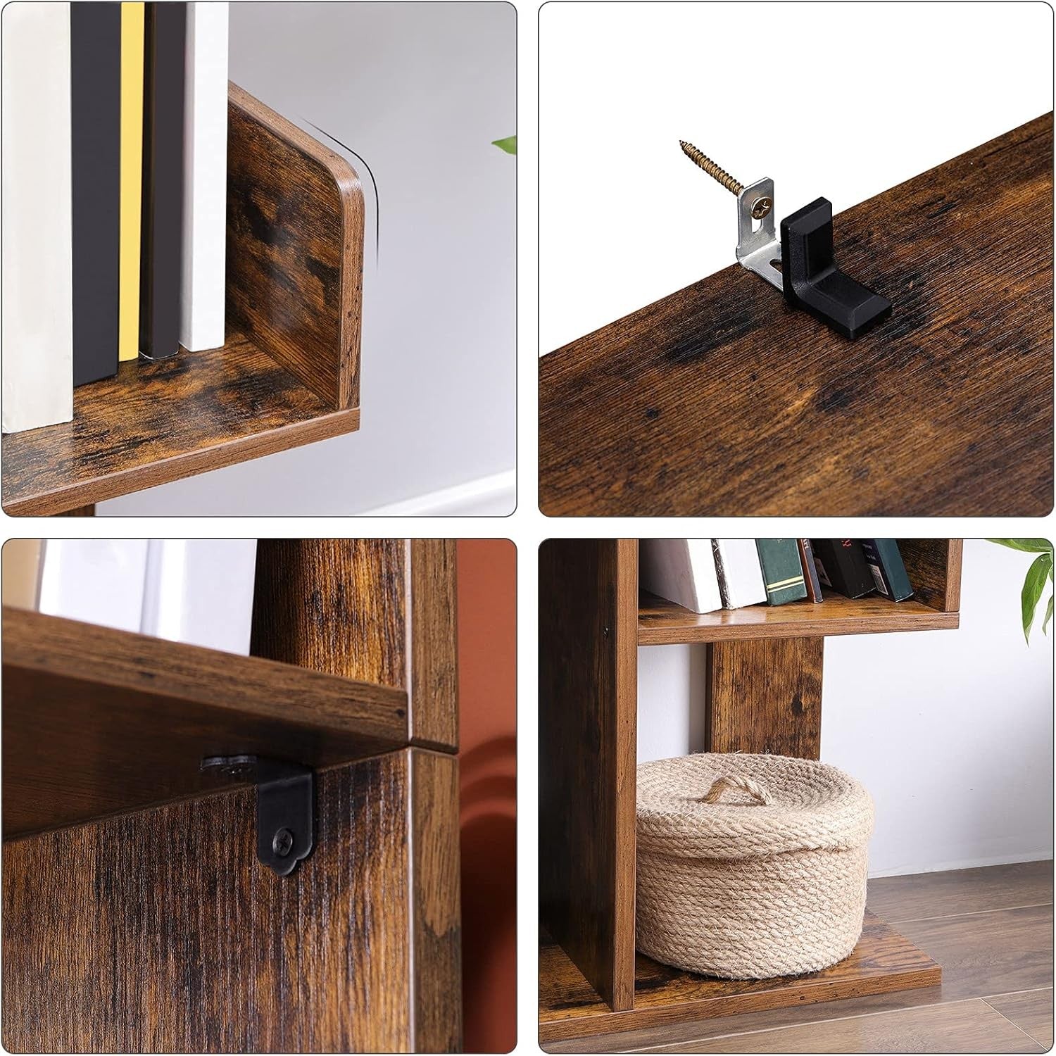 Tree-Shaped 13-Shelf Rustic Brown Bookcase Tall Display Unit for Modern Homes