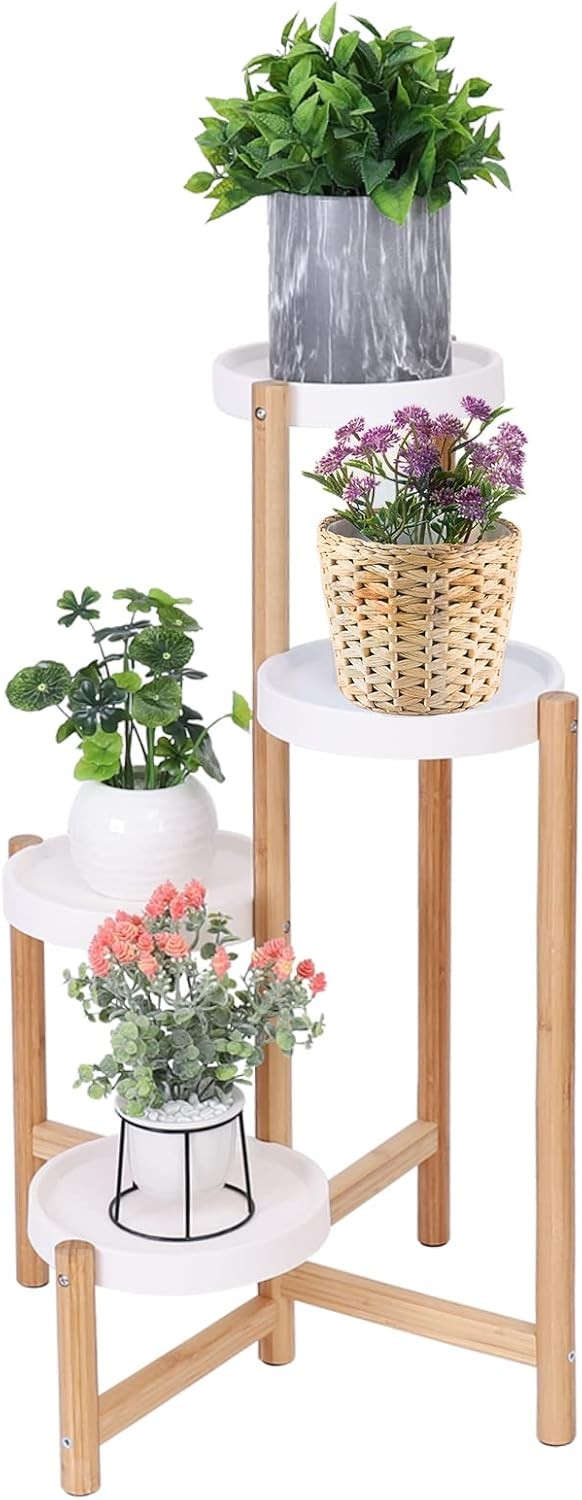 4 Tier Bamboo Plant Stand Indoor Corner Flower Pot Display Shelf for Home Decor