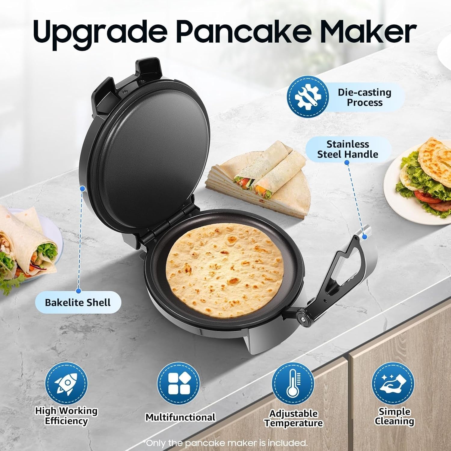 1200W Roti Chapati Maker 26cm Non-Stick Double-Sided Heating Machine