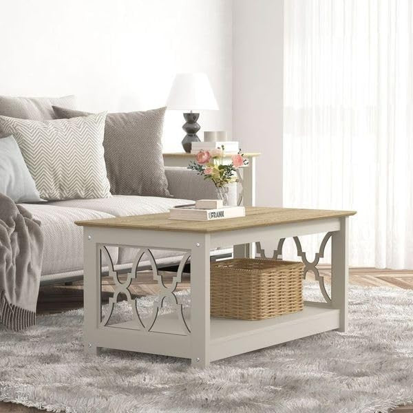 Modern Storage Coffee Table with Shelf 90x50x44cm Light Grey Oak Finish
