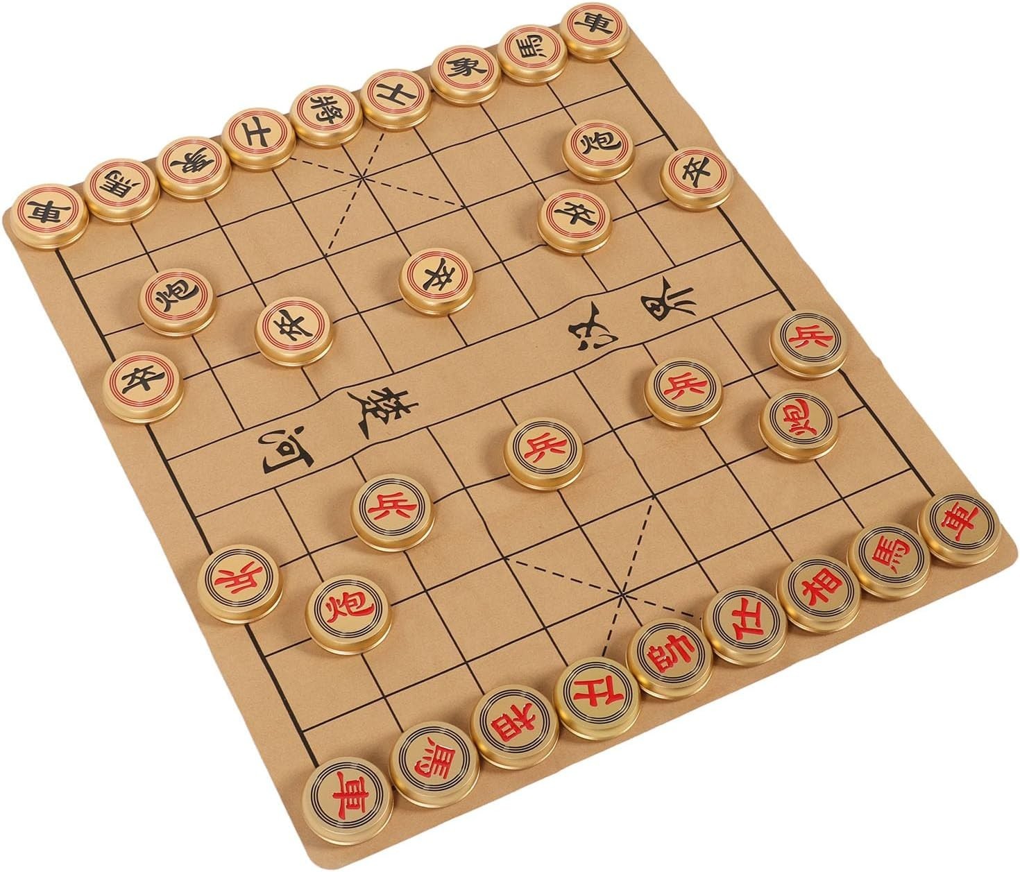 Luxury Chinese Xiangqi Chess Set Gold Aluminum Travel Case