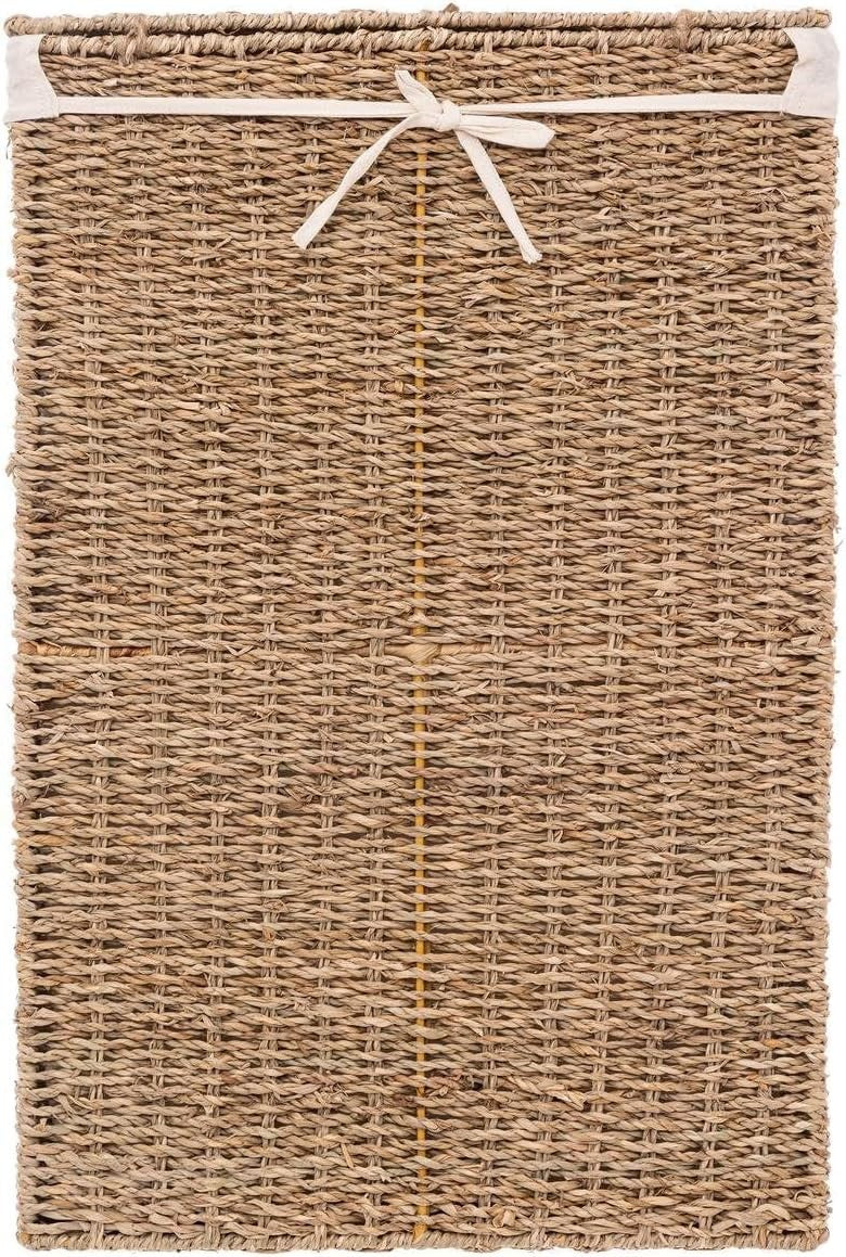 Seagrass Laundry Basket with Lid & White Liner – Tall Natural Hamper 56cm