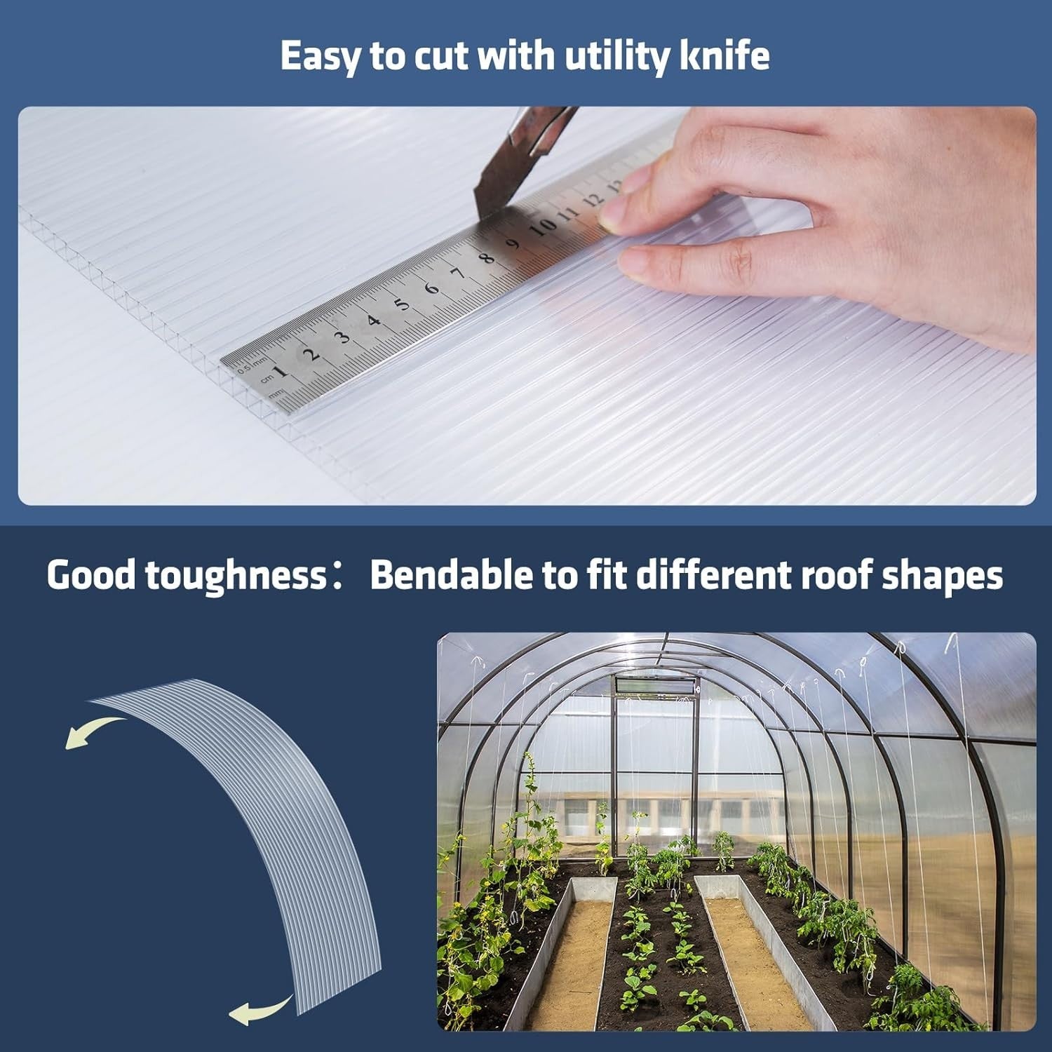 8 Pack 6x2ft Polycarbonate Twin-Wall Greenhouse Panels UV Waterproof Sheets