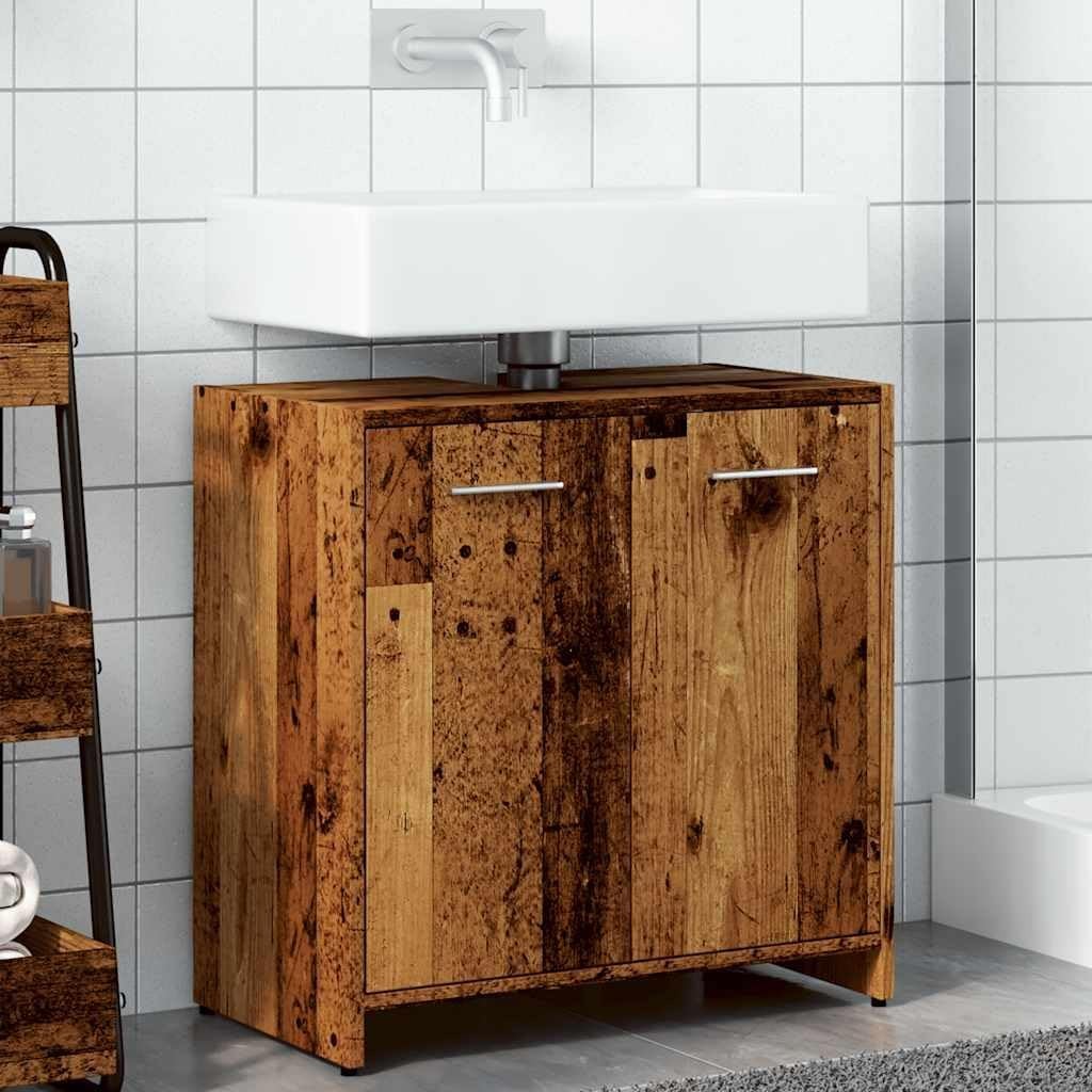 Rustic Old Wood Bathroom Sink Cabinet | 60x33x60cm Modern Storage Unit