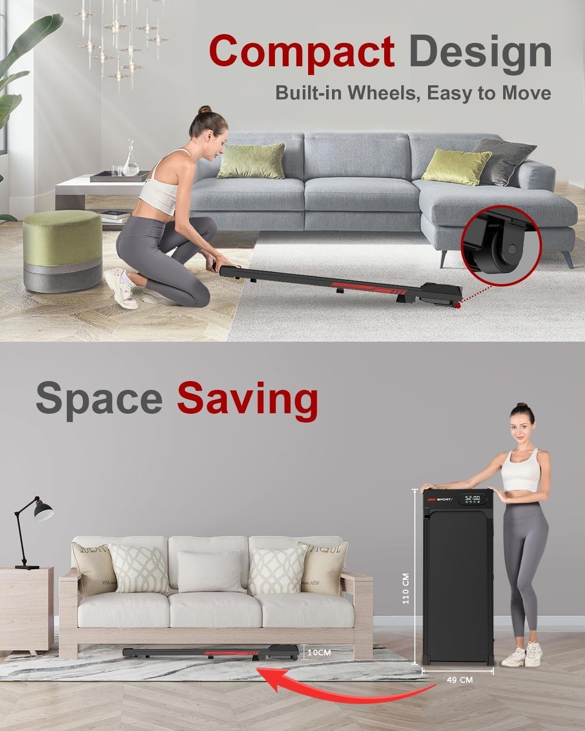 Portable Under Desk Treadmill Incline Walking Pad 8km/h Quiet Home Gym