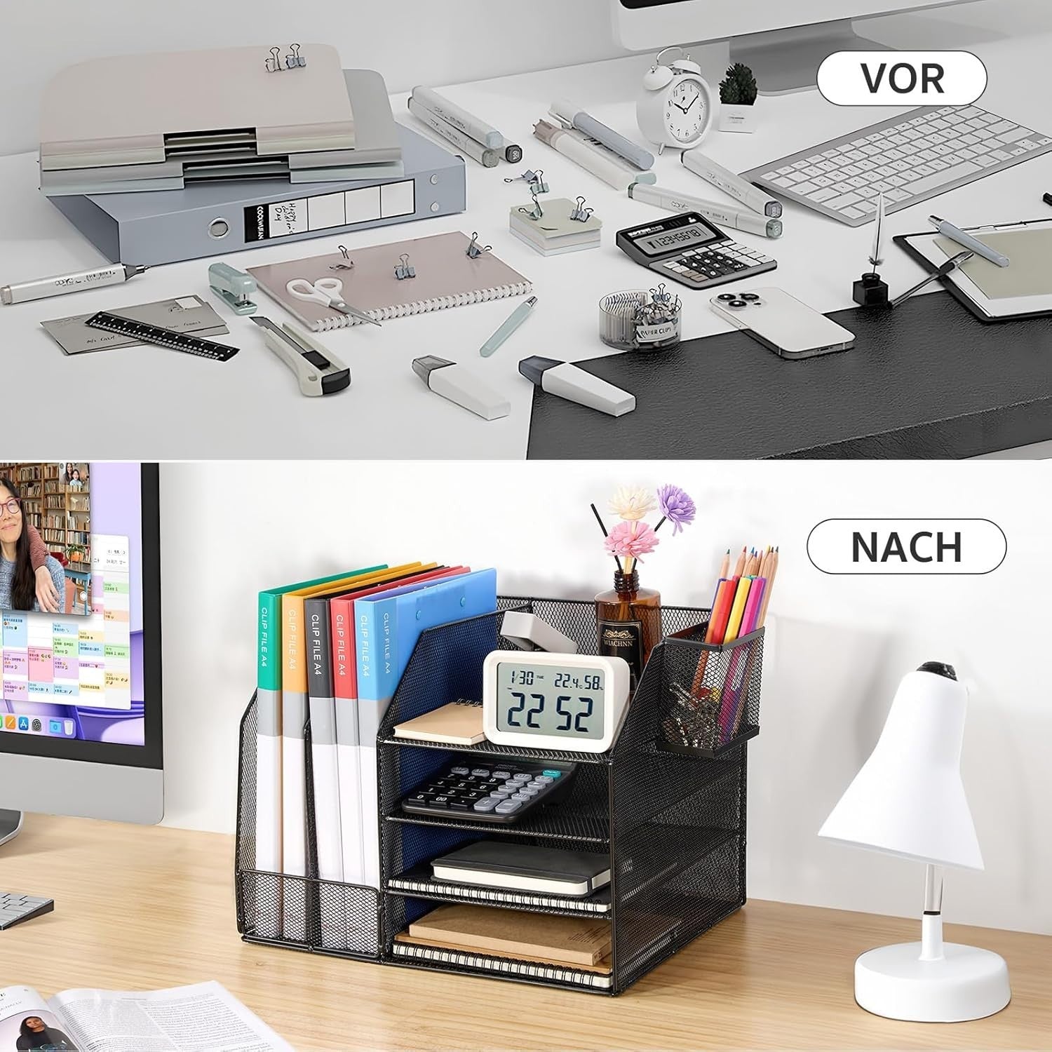 4-Tier Stackable Desk Organizer Letter Tray – Metal File Holder