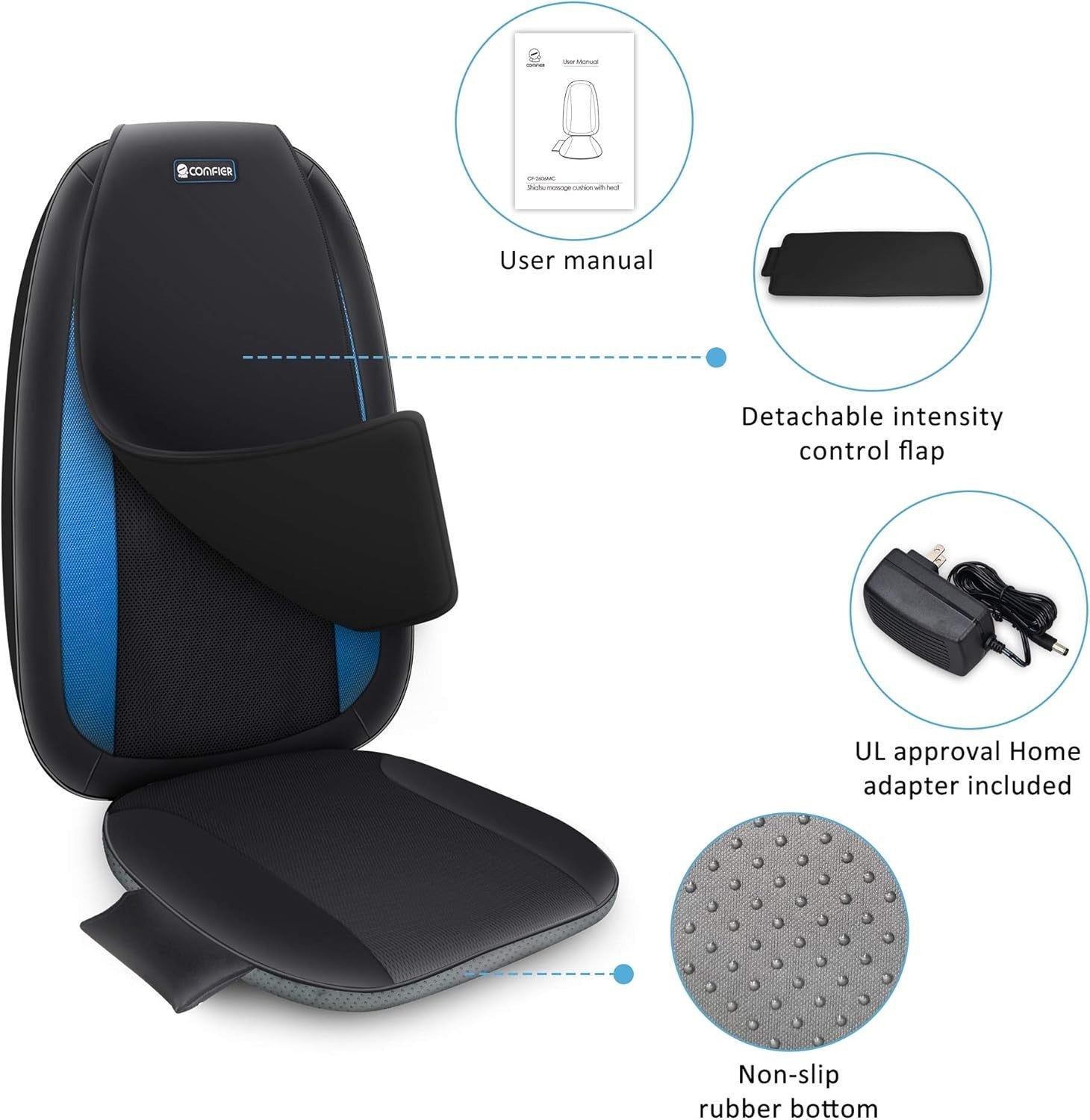 Shiatsu Back Massager Heat Deep Tissue Kneading Full Back Massage Chair Pad