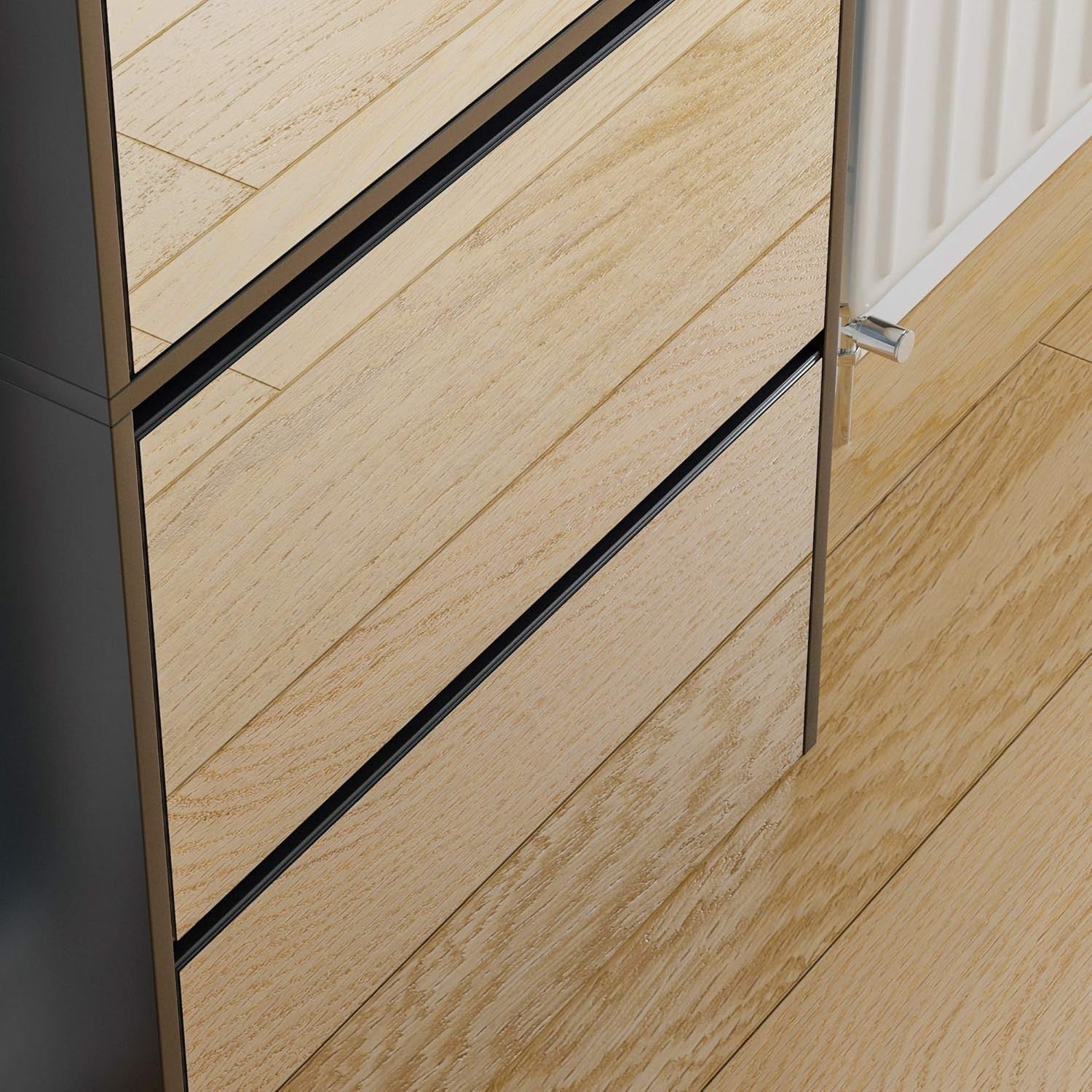 Mirrored Shoe Cabinet Black | 4 Drawer Slim Storage Unit 63x17x134cm
