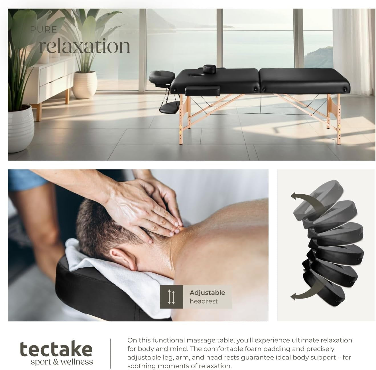 Portable Massage Table Foldable Beech Frame 7.5cm Padded Beauty Bed Black