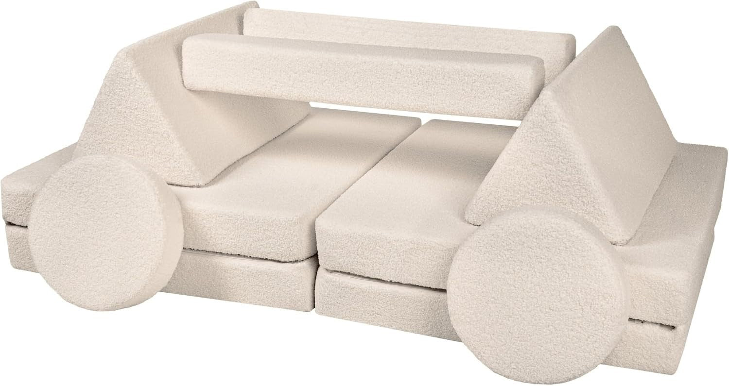 Modular Kids Sofa Playset, Convertible Foam Sofa Bed, Soft Bouclé Fabric