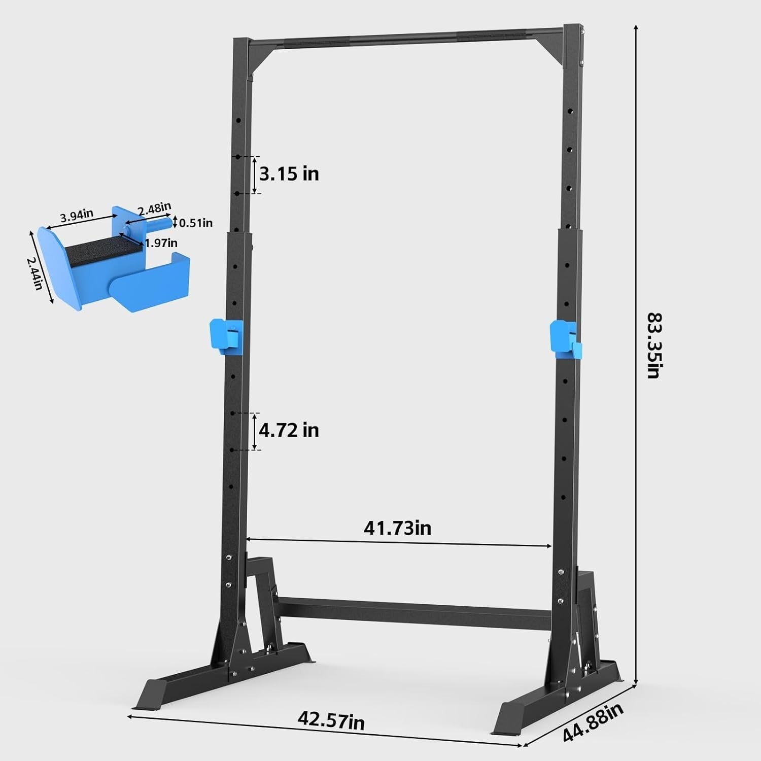 Power Cage Squat Rack Black with Pull Up Bar | Adjustable Home Gym