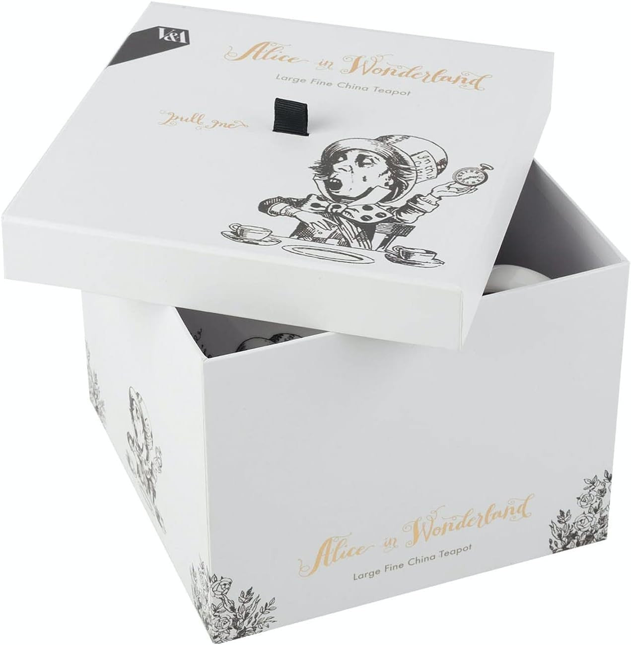 Fine China Teapot 1.1L Wonderland Tea Pot Gift Box 6 Cup White