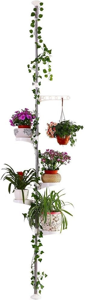 Adjustable 5 Tier Indoor Plant Stand Tension Pole Floor to Ceiling Rack Space