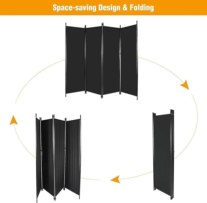 4-Panel 6.68FT Folding Room Divider Black Privacy Screen Partition Wall