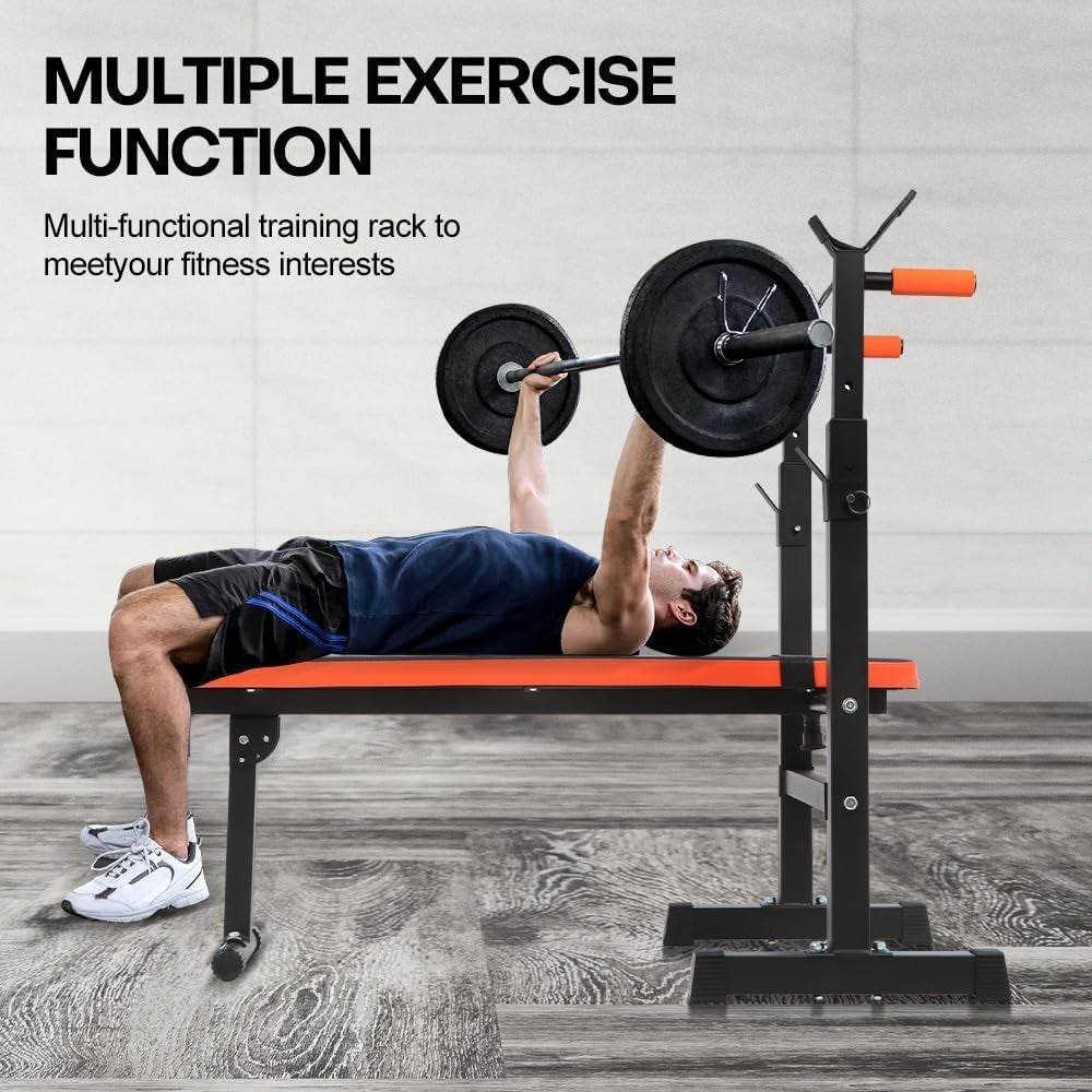 Adjustable Weight Bench With Barbell Rack Incline Decline Home Gym