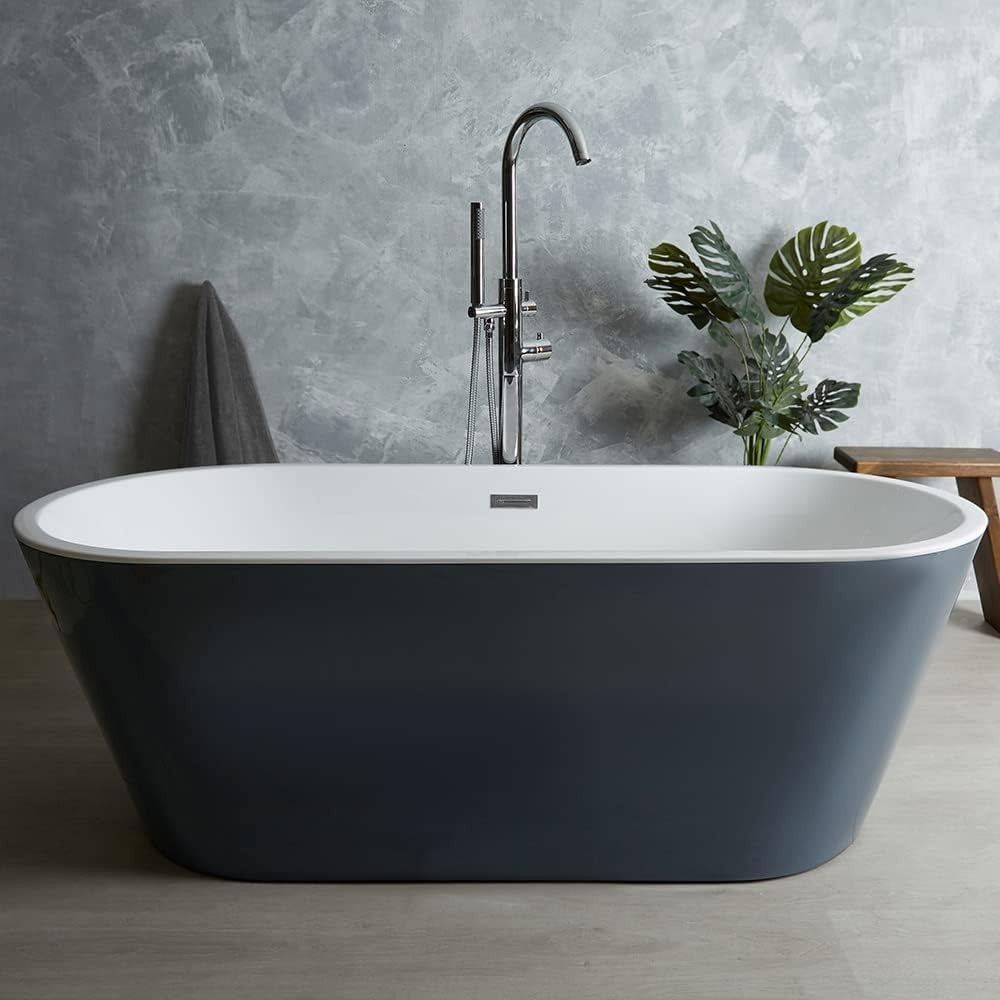 Stone Grey Double Ended Freestanding Oval Bath 1695x750mm Chrome Overflow