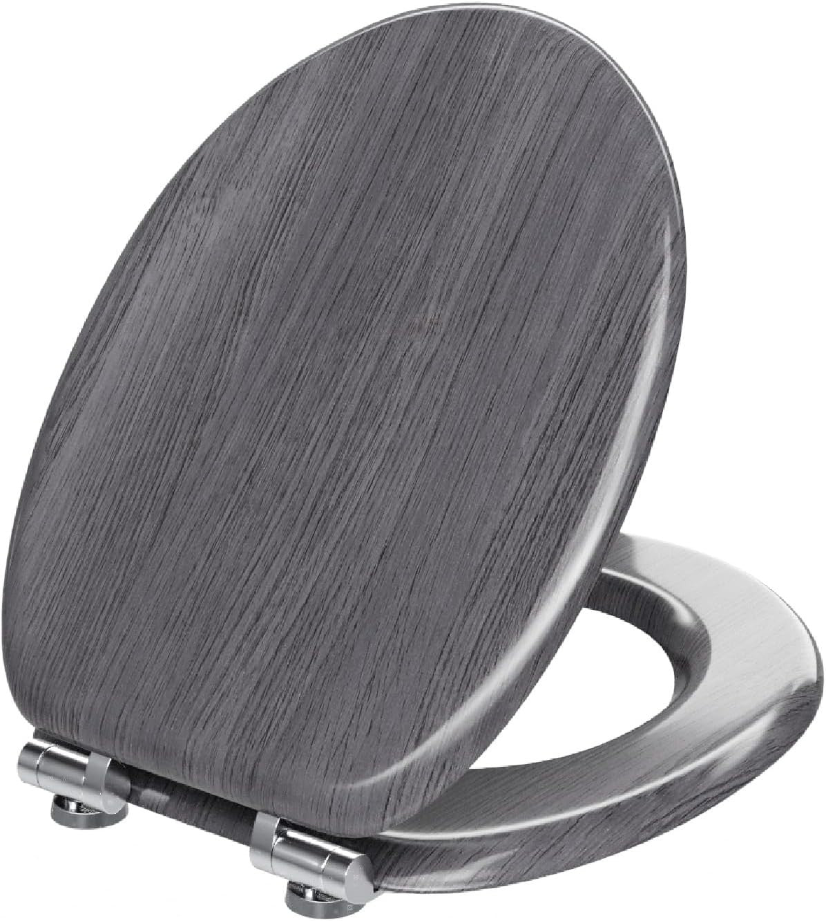 Wooden Toilet Seat Soft Close Grey Maple MDF Heavy Duty Standard WC 43.8x37.8cm