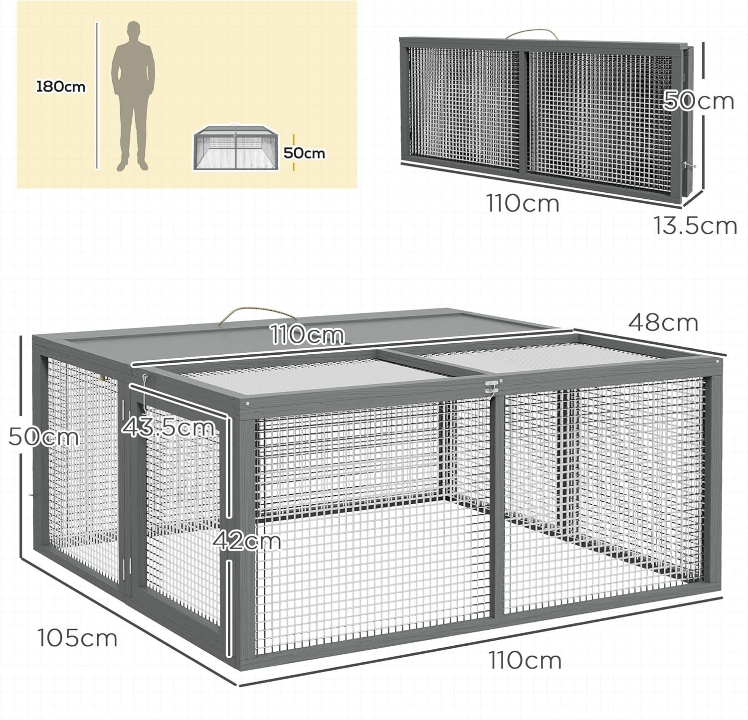 Folding Rabbit Hutch Portable Wooden Outdoor Run Openable Top Large