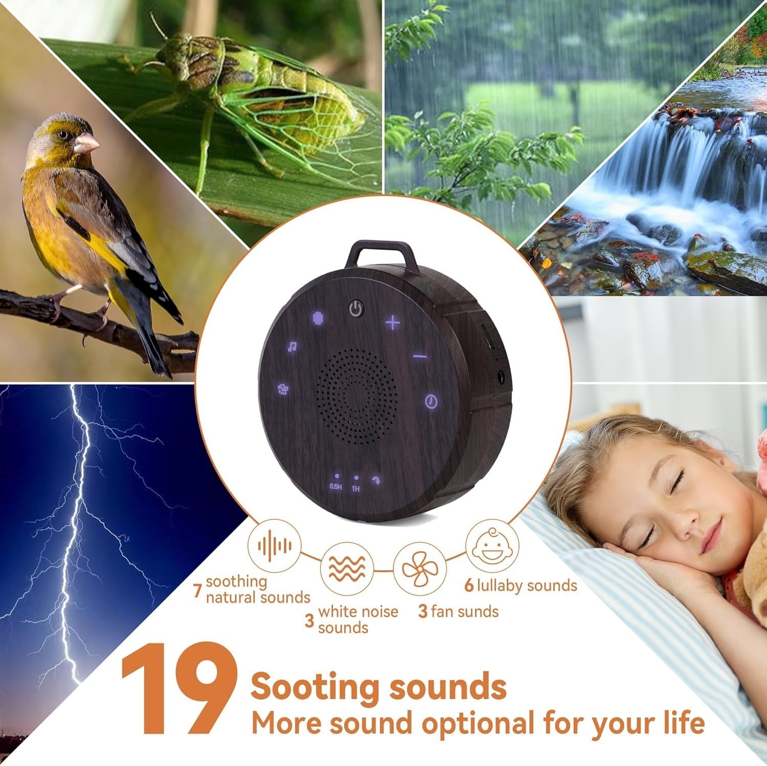 Portable White Noise Machine with 19 Soothing Sounds for Sleep & Travel